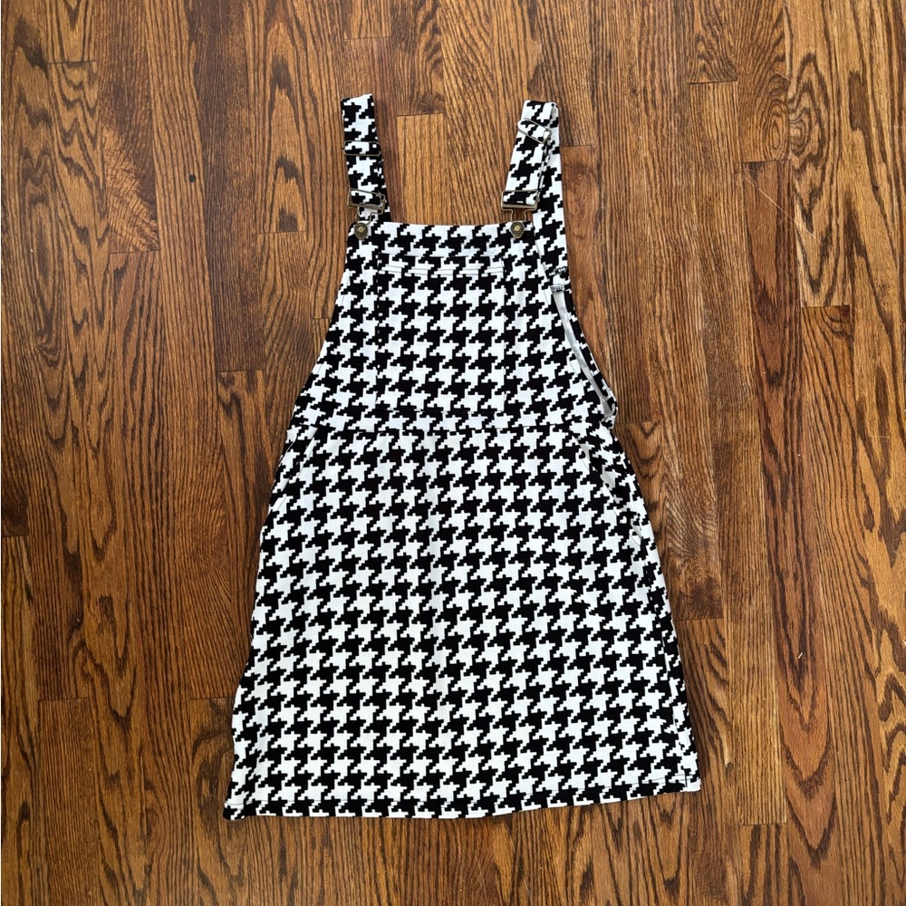 SOLD Black and White Houndstooth Pinafore Dress